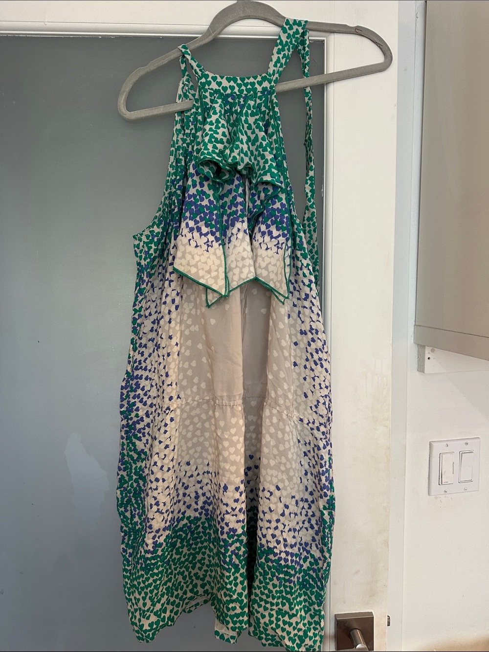 BCBGMaxAzria Silk Green and Blue Printed Halter Dress